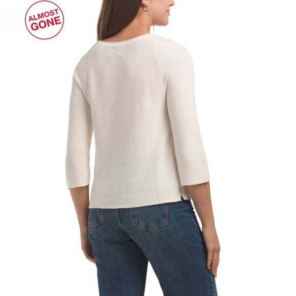 EDINBURGH KNITS Amber Pima Cotton Fluted Shaker Knit Crew Neck Sweater - Picture 2 of 2